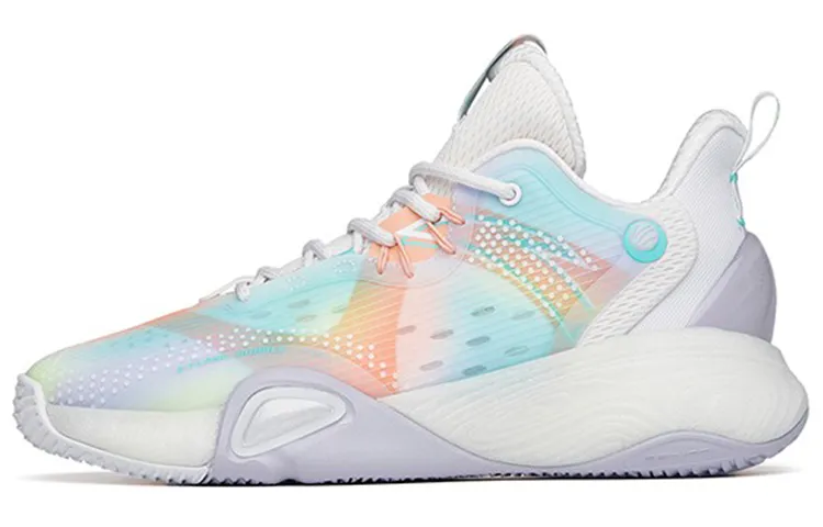 ANTA Bubble Bomb Basketball Shoes Men's Low Top Ivory White/Fluorescent Aqua/Light Rainbow Pink