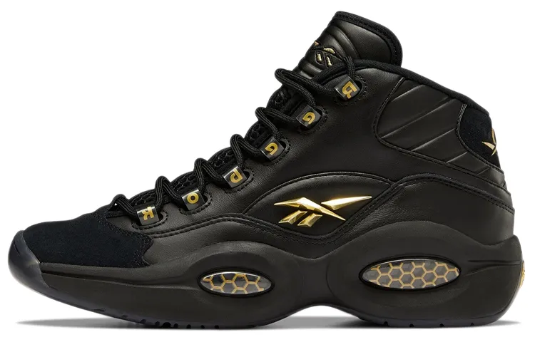 Reebok Mid top Vintage Basketball Shoes Unisex Black Gold