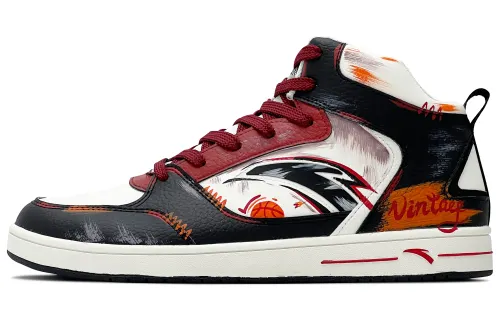 Anta Slip Resistant, Abrasion Resistant, Height Increasing Mid top Skateboard Shoes Men's White Black Red
