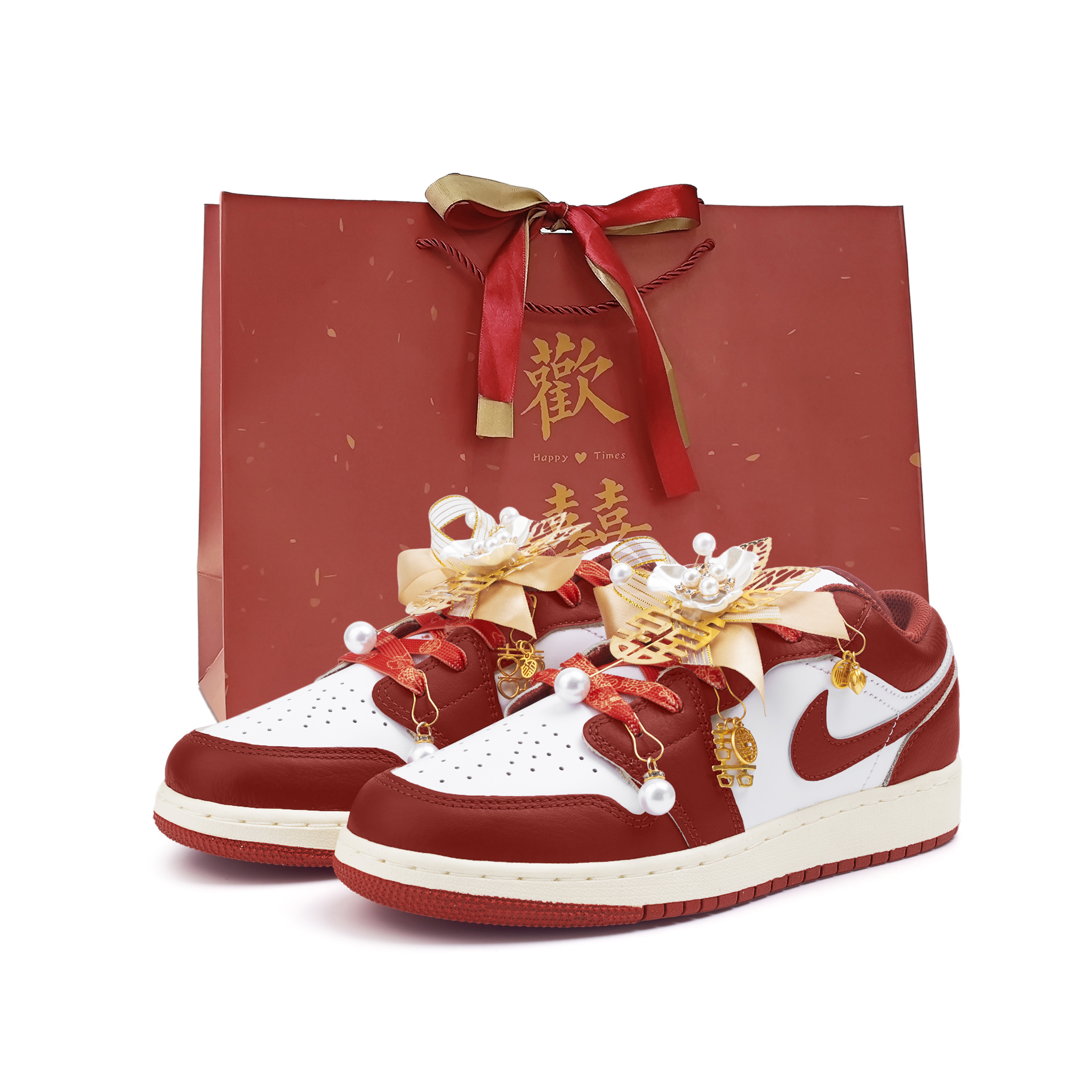 Jordan Air Jordan 1 Slip Resistant Abrasion Resistant Low top Vintage Basketball Shoes Women’s Red