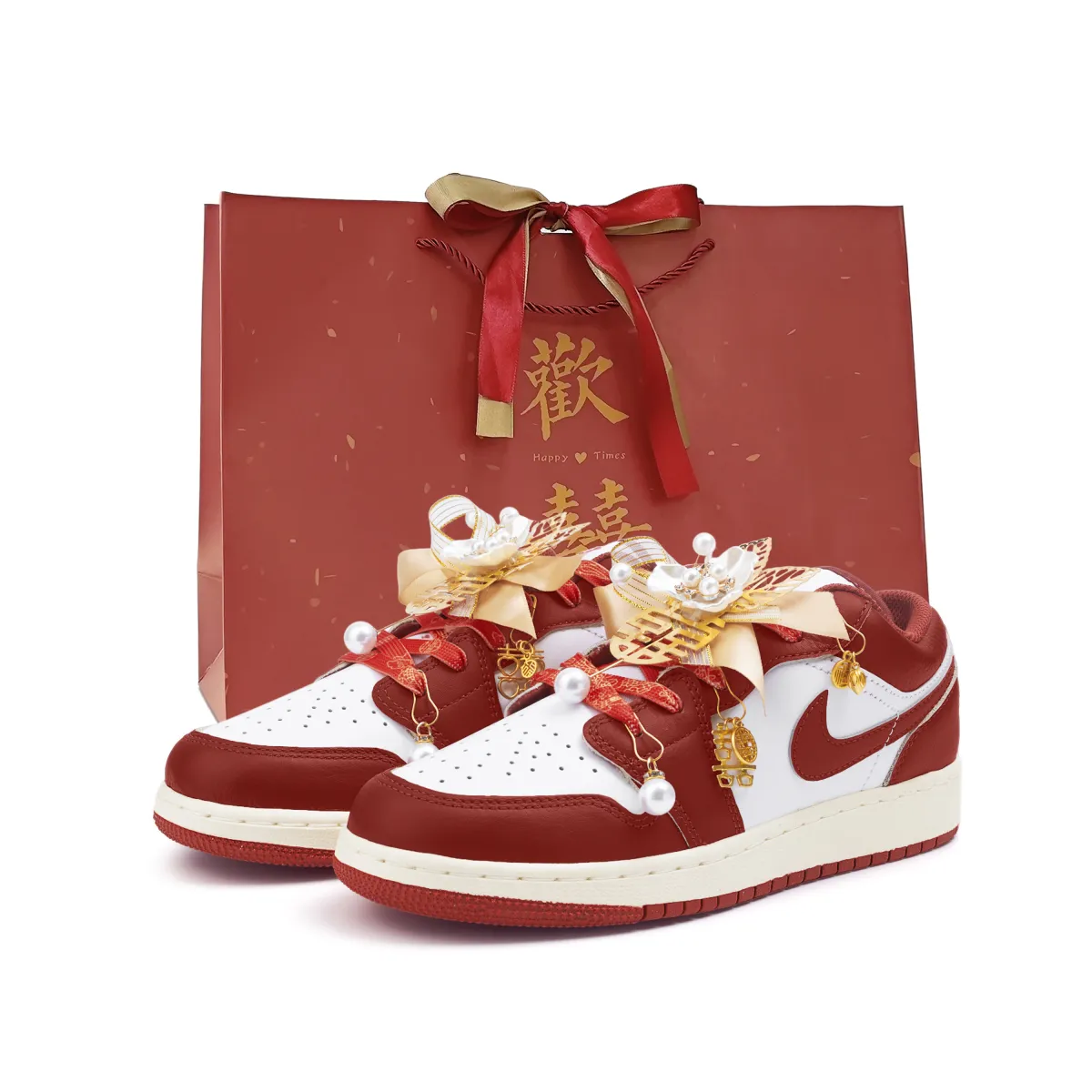 Jordan Air Jordan 1 Slip Resistant Abrasion Resistant Low top Vintage Basketball Shoes Women's Red