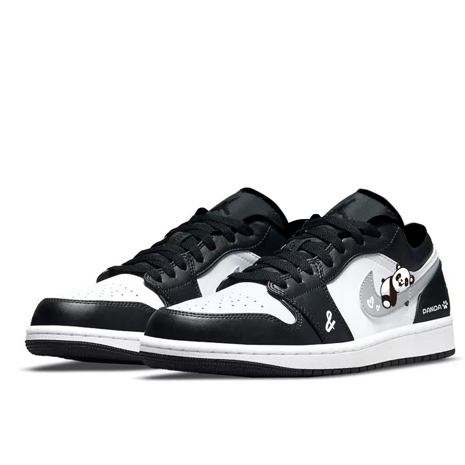 Jordan Air Jordan 1 Effortless Giant Panda 1 Abrasion Resistant Low top Vintage Basketball Shoes Unisex Black White