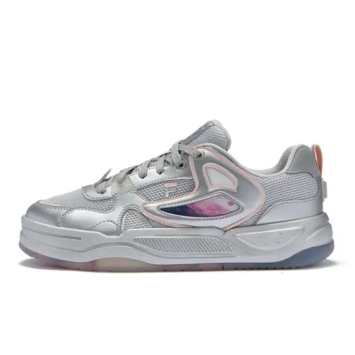 FILA FUSION BANK II Low top Skateboard Shoes Women's Galaxy Colorway, Milk White & Silverware Gray Couple Edition