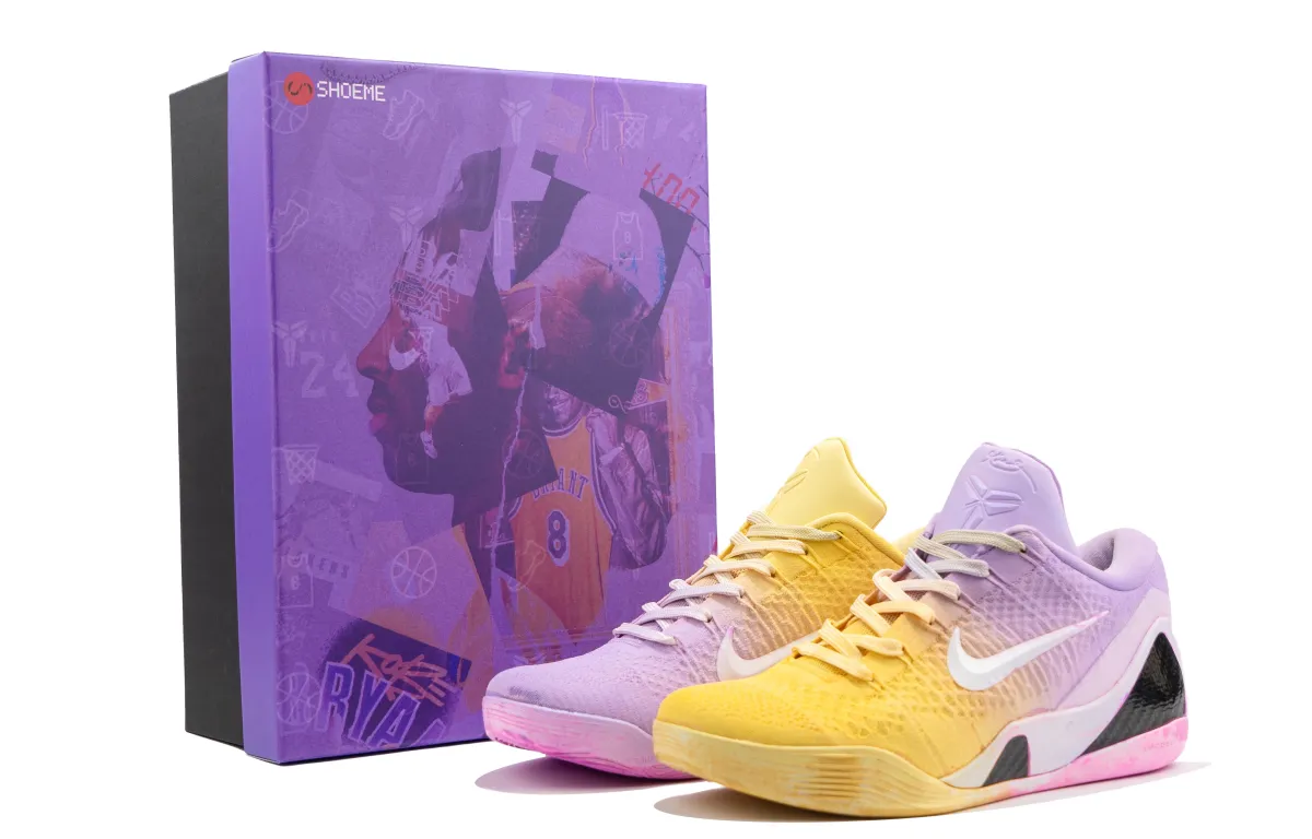 Nike Kobe 9 Cushioning Slip Resistant Abrasion Resistant Grip Low top Basketball Shoes Unisex Purple Gold