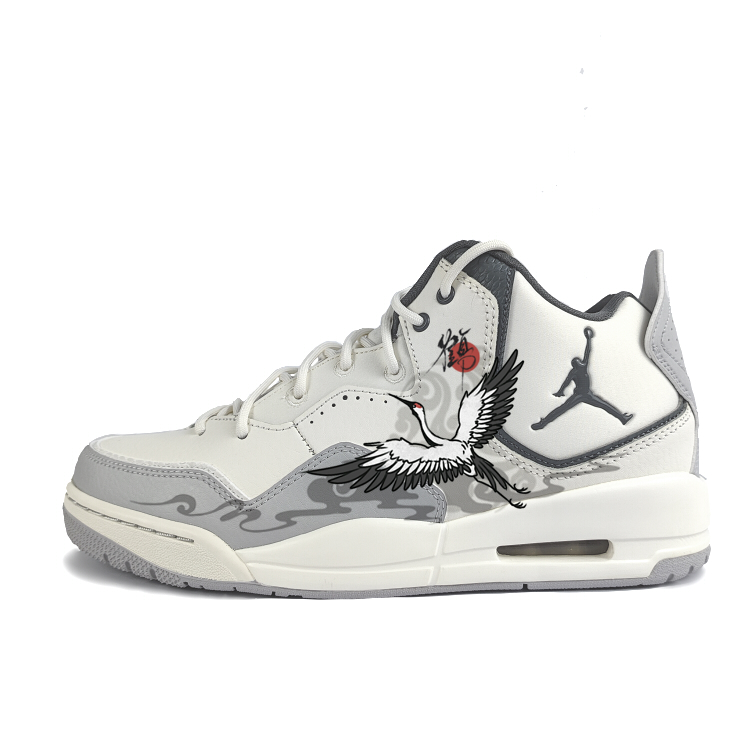 Jordan Courtside 23 Cushioning Slip Resistant Mid top Vintage Basketball Shoes Men’s White Gray