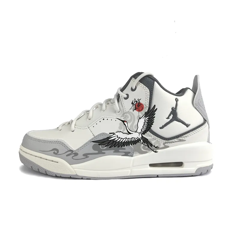Jordan Courtside 23 Cushioning Slip Resistant Mid top Vintage Basketball Shoes Men's White Gray