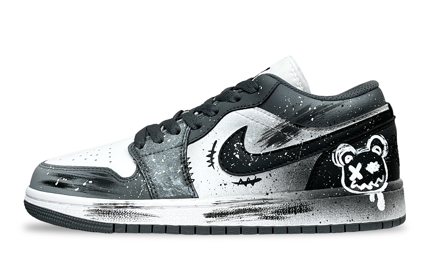 Jordan Air Jordan 1 Phantom Bear Cushioning, Wear Resistant Low top Vintage Basketball Shoes Unisex Black White Gray