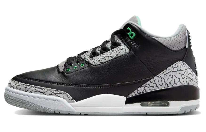 Мужские кроссовки Jordan Air Jordan 3 Retro Green Glow (черно-зеленые)
