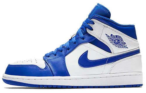 Jordan Air Jordan 1 Mid Hyper Royal Mid Top Retro Basketball Shoes Men's White Blue