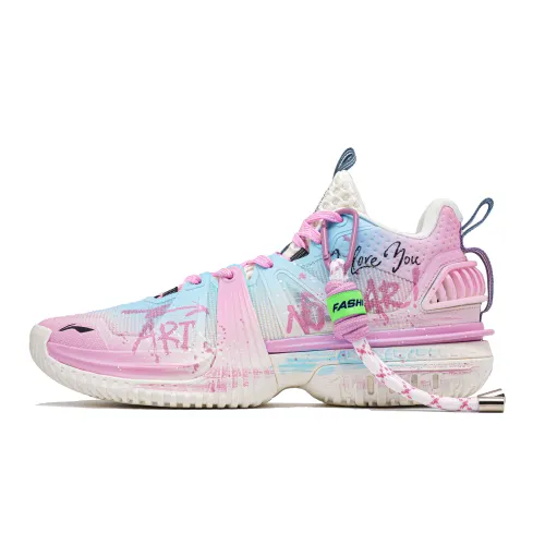 Li Ning Storm 2024 Cushioning Breathable Moisture Wicking Mid top Light Foam Plus Basketball Shoes Men's Pink