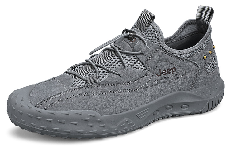 Jeep Textile, Leather Abrasion Resistant Breathable Low top Outdoor Shoes Men’s Gray