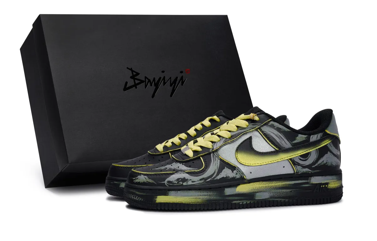 Nike Air Force 1 Slip Resistant Slip Resistant Low top Skateboard Shoes Unisex Black Silver Yellow
