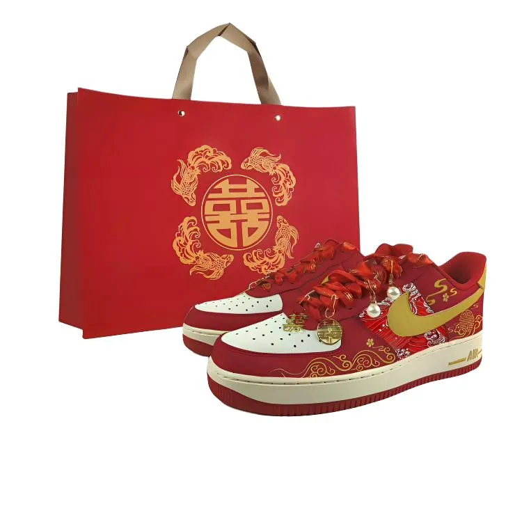 Nike Air Force 1 Leather Abrasion Resistant Low top Skateboard Shoes Unisex Red