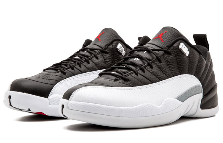 Мужские кроссовки Jordan Air Jordan 12 Retro Low Playoffs (черно-белые) — 黑/大学红/白/金属银 — фото 3