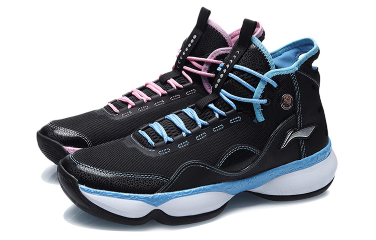 Li Ning Cushioning Abrasion Resistant Coverage Support Impact Resistant High top Basketball Shoes Men’s Blue Pink