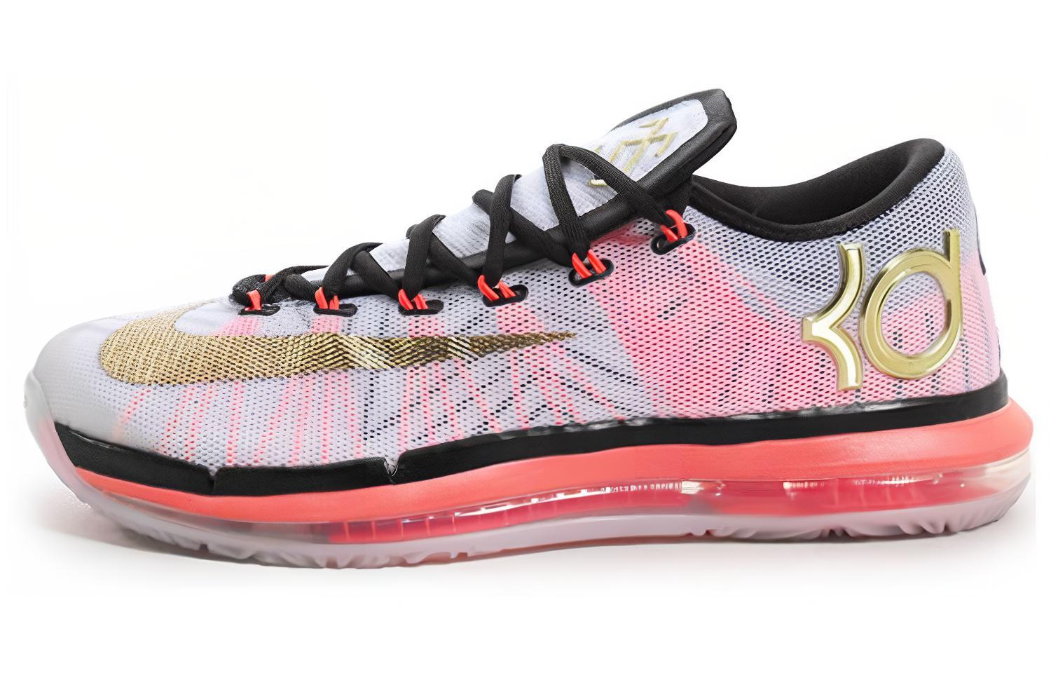 Nike KD 6 ELITE \"Gold\" Durant 6 spliced non-slip lightweight low-top practical basketball shoes men's platinum