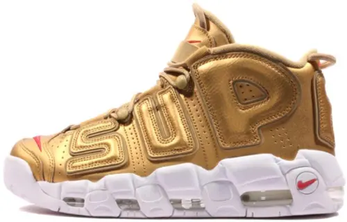 Supreme x Nike Air More Uptempo Metallic Gold Pippen mid-top retro basketball shoes for men and women, gold