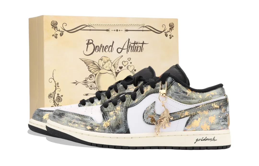 Jordan Air Jordan 1 Jiang Immersed Moon Abrasion Resistant Low top Vintage Basketball Shoes Unisex Black Gold