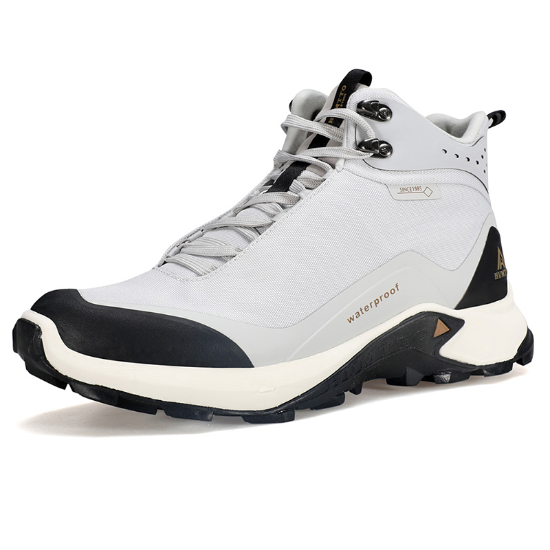 HUMTTO Cushioning Slip Resistant Abrasion Resistant High top Mountaineering Shoes Men’s Light Gray Black