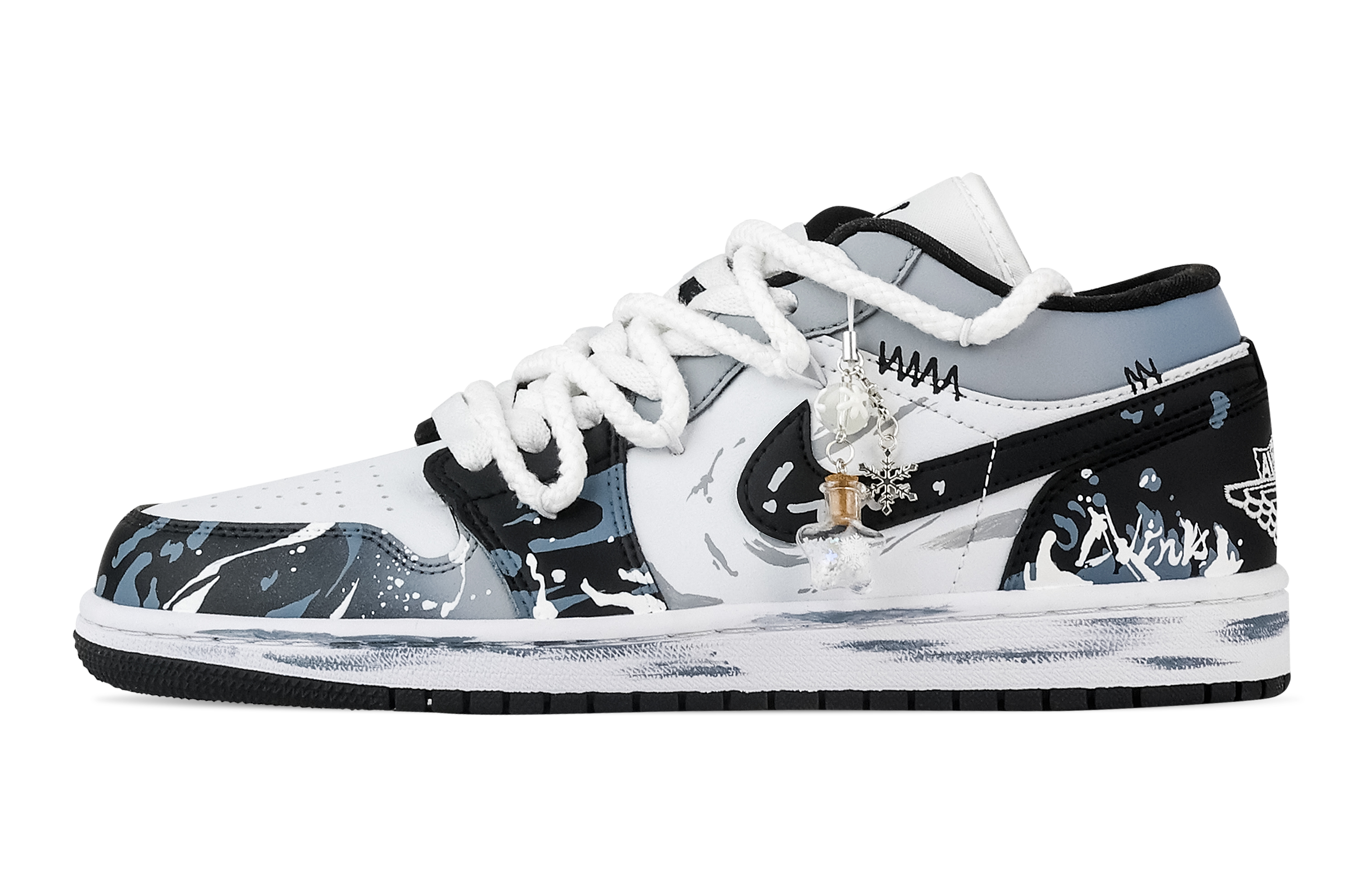 Jordan Air Jordan 1 River Ink Self Ignition, Heart Box Low top Vintage Basketball Shoes Unisex Black White Blue