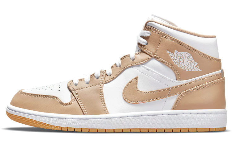 Jordan Air Jordan 1 mid \"tan gum\" synthetic leather two-layer cowhide leather color matching shock-absorbing anti-slip wear-resistant wrapping support mid-top retro basketball shoes men's ephedra