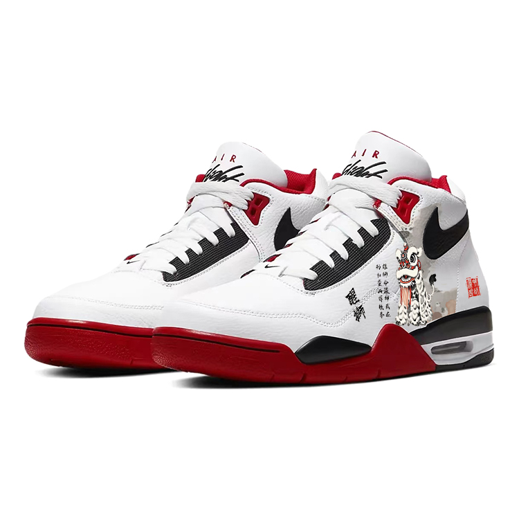 Nike Flight Legacy Cushioning Slip Resistant Abrasion Resistant Mid top Vintage Basketball Shoes Unisex Red White