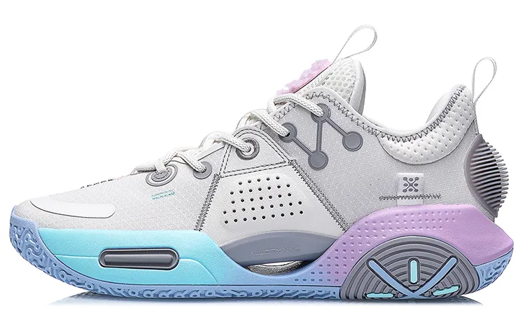 Li Ning All City 9 Basketball Shoes Men's Low Top Pearl White/Orchid Purple
