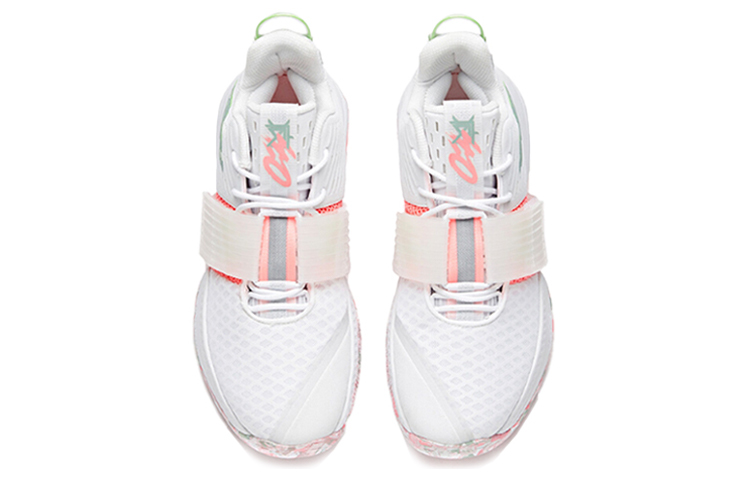 Anta Hengsao1 Cushioning Slip Resistant Abrasion Resistant Mid top Performance Basketball Shoes Men’s White Pink Green