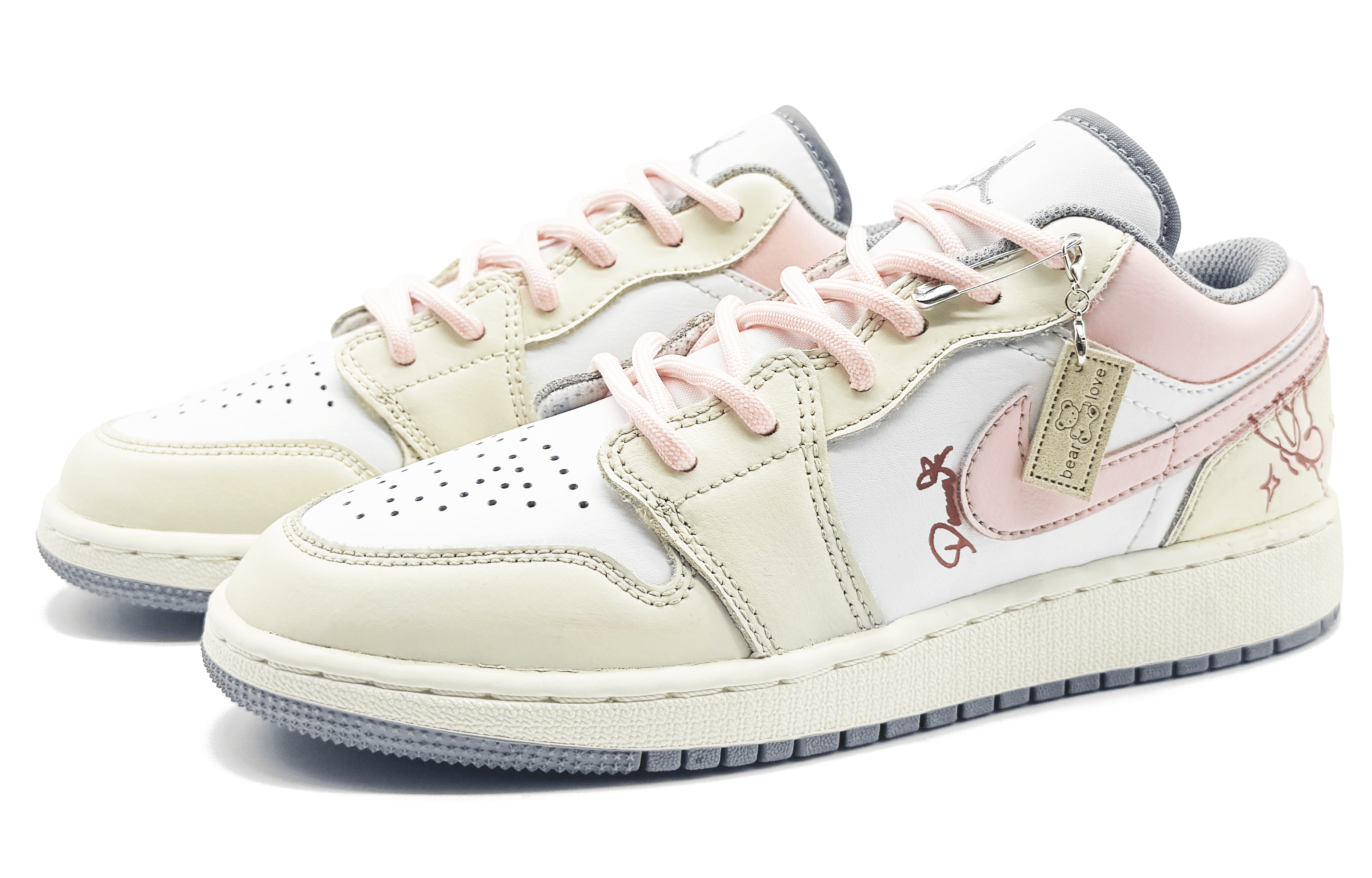 Jordan Air Jordan 1 Cushioning, Wear Resistant Low top Vintage Basketball Shoes Women’s Pink White