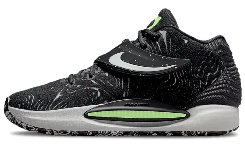 Nike KD 14 Black Volt Durant 14 Velcro Round Toe Mid Top Practical Basketball Shoes Men's Black Green Foreign Version