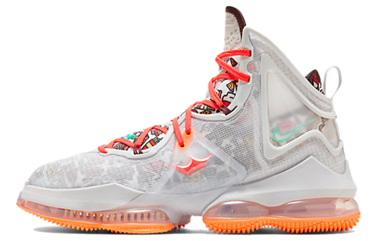 Nike Lebron 19 EP \"Fast Food\" Round-toe lace-up High-top Practical basketball shoes Men and women Grey orange
