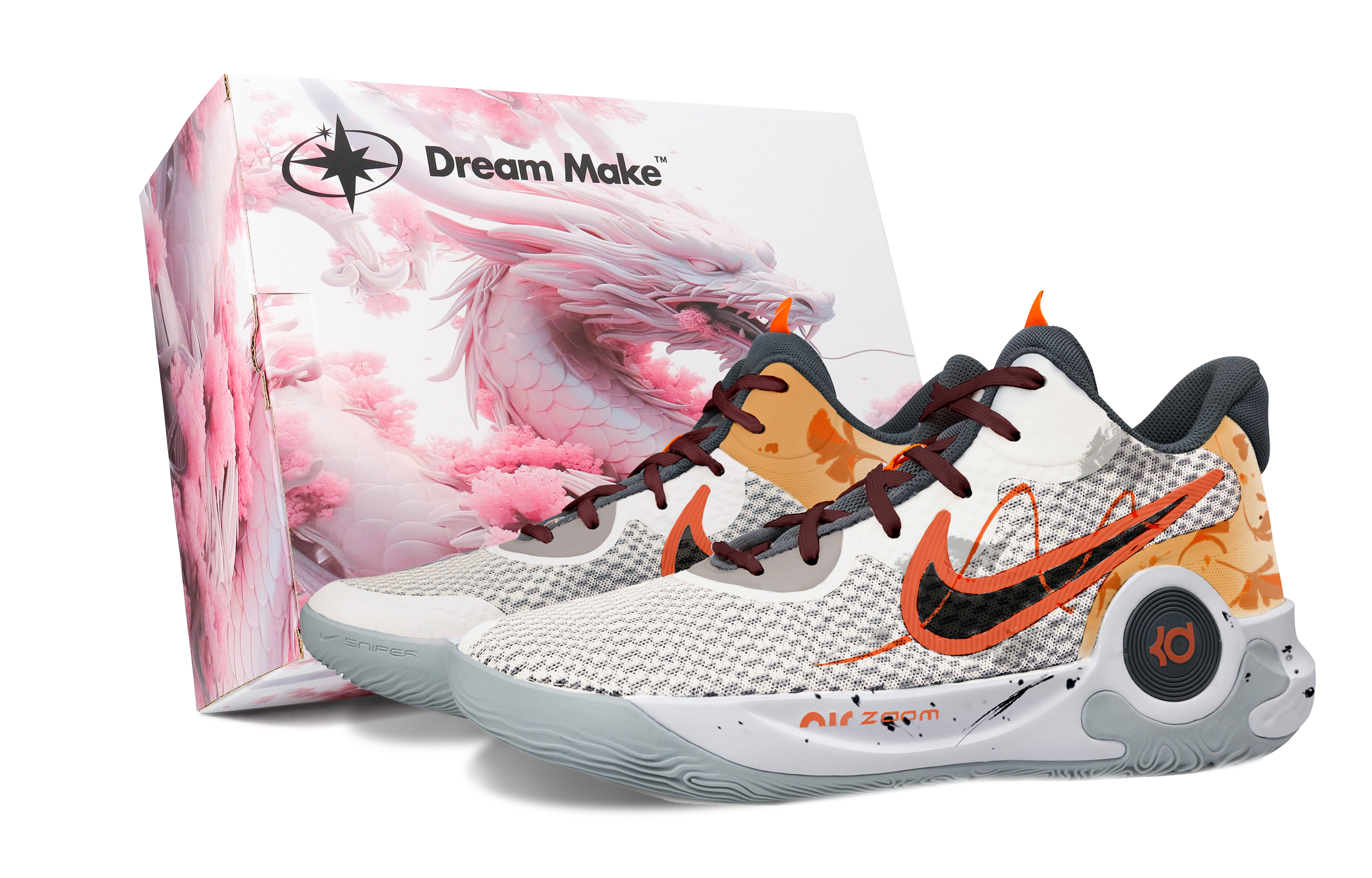 Nike KD Trey 5 IX Autumn Pink Box Fabric Slip Resistant Abrasion Resistant Mid top Basketball Shoes Unisex Orange White