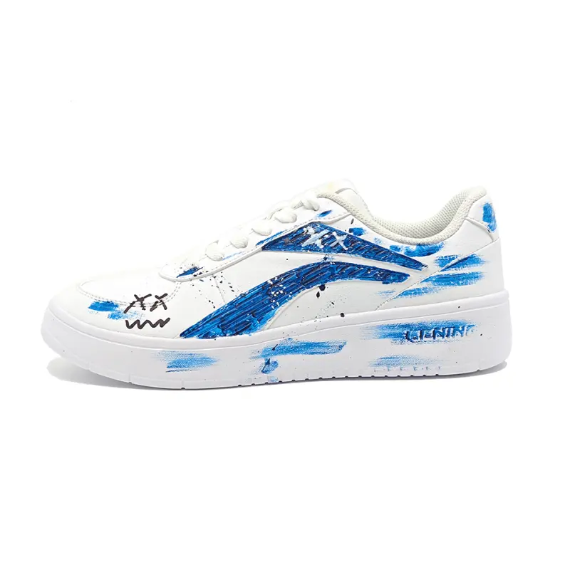 Li Ning Slip Resistant, Lightweight, And Breathable Low top Skateboard Shoes Men's White Blue