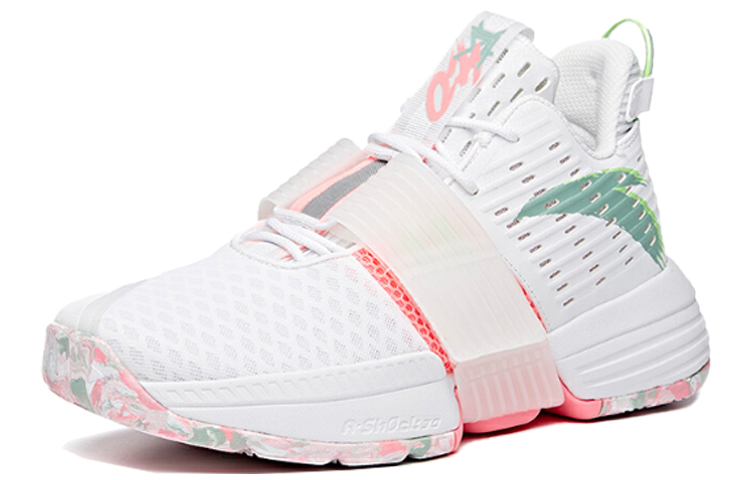 Anta Hengsao1 Cushioning Slip Resistant Abrasion Resistant Mid top Performance Basketball Shoes Men’s White Pink Green