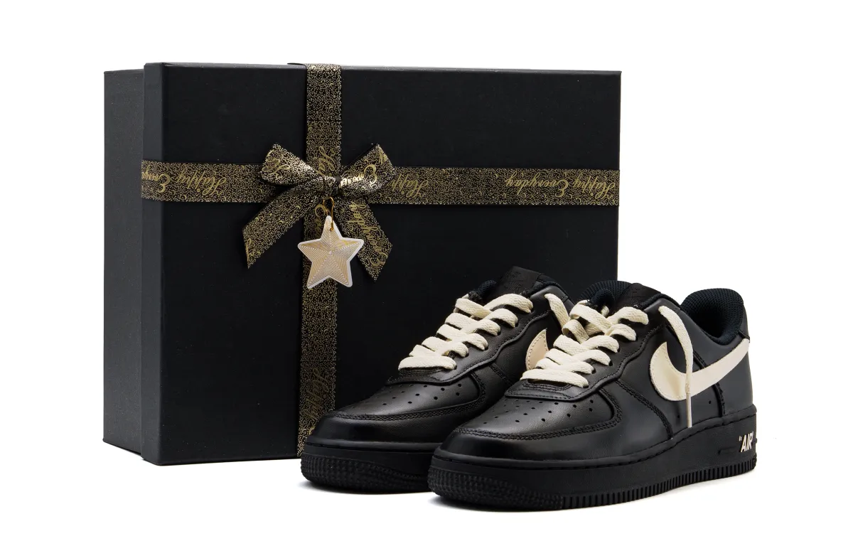 Nike Air Force 1 Leather Cushioning Abrasion Resistant Slip Resistant Low top Skateboard Shoes Unisex Black