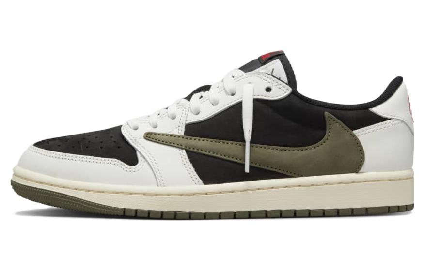 Travis Scott x Jordan Air Jordan 1 Barb 5.0 Leather Low \"Medium Olive\" Wear-resistant Low Top Retro Basketball Shoes Women's Black Green Olive