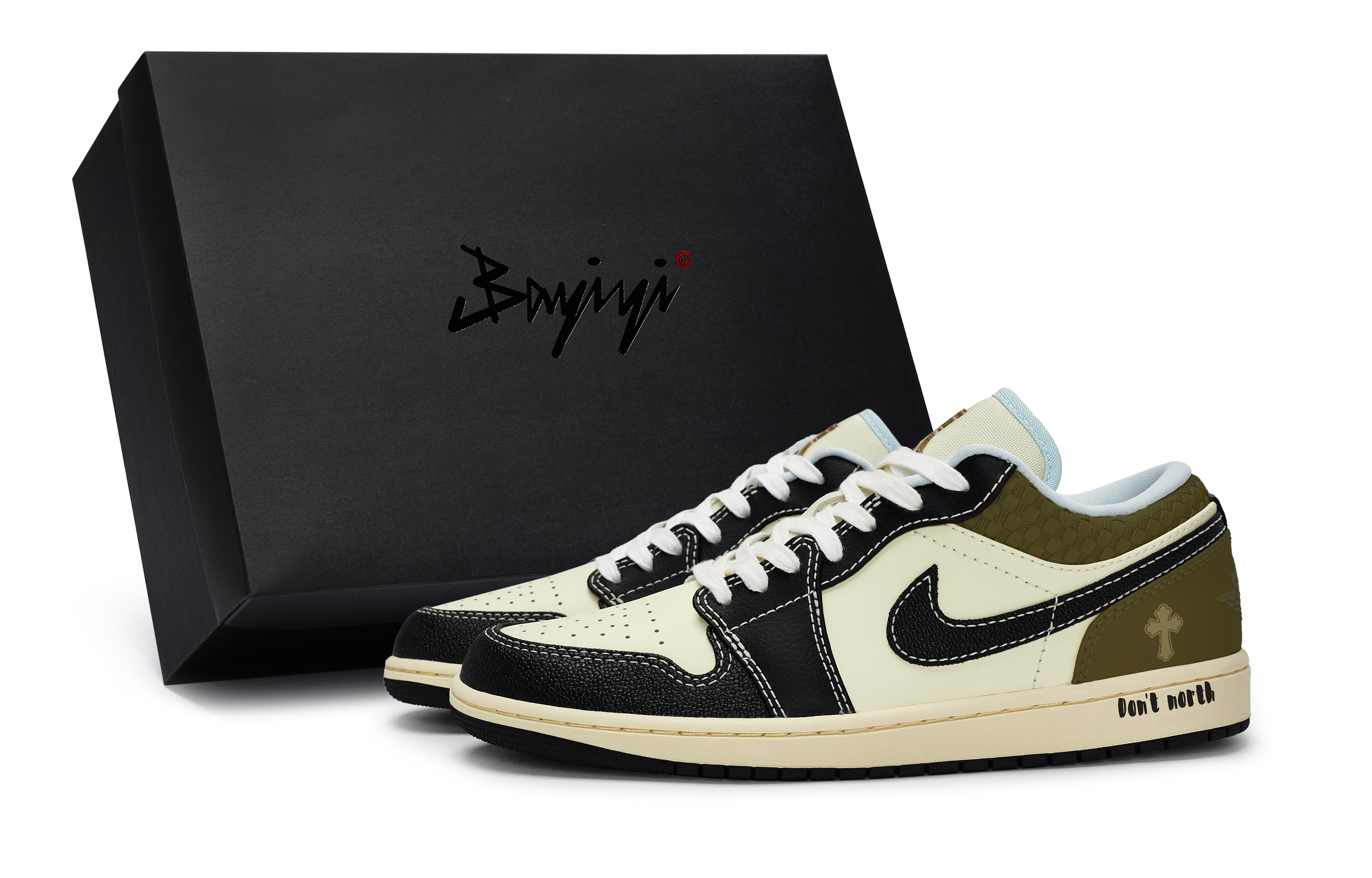 Jordan Air Jordan 1 Slip Resistant Abrasion Resistant Low top Vintage Basketball Shoes Men’s Beige Black Green