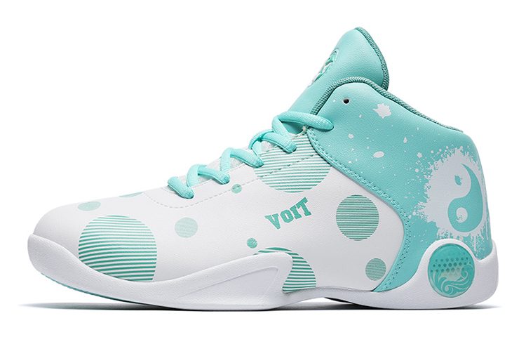 VOIT Tai Chi Wuwei makes a sound when rubbed, leather, retro, professional, shock-absorbing, non-slip, wear-resistant, high-top, practical basketball shoes, men's model, white apple green