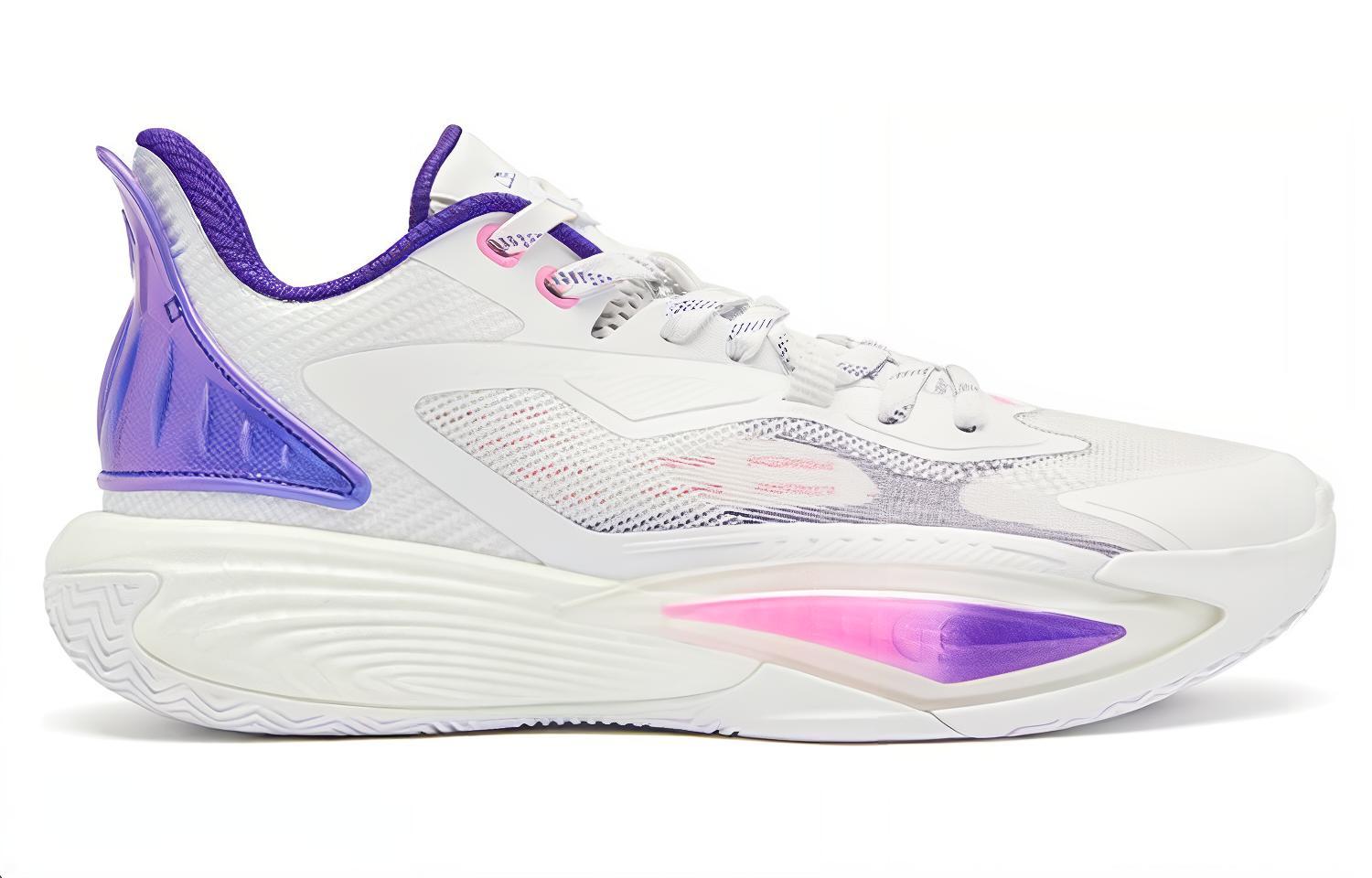 QIAODAN Prickle 7.0 Cushioning Slip Resistant Low top Basketball Shoes Men’s White Purple