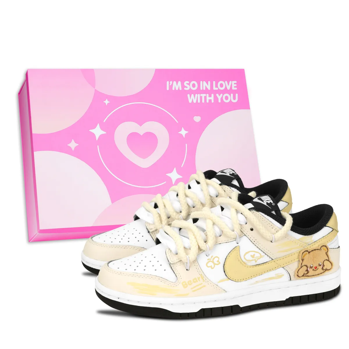 Nike Dunk Black White, Soft Bear Abrasion Resistant Abrasion Resistant Low top Skateboard Shoes Unisex Light Yellow