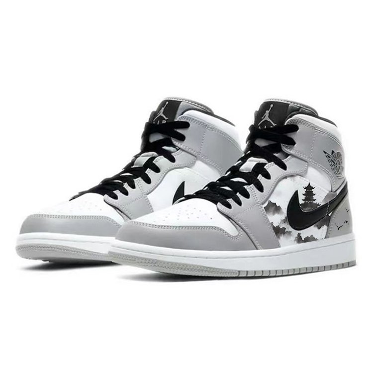 Jordan Air Jordan 1 Cushioning Anti-Slip And Wear-Resistant Mid-Top Vintage Basketball Shoes Men’s Smoke Gray White