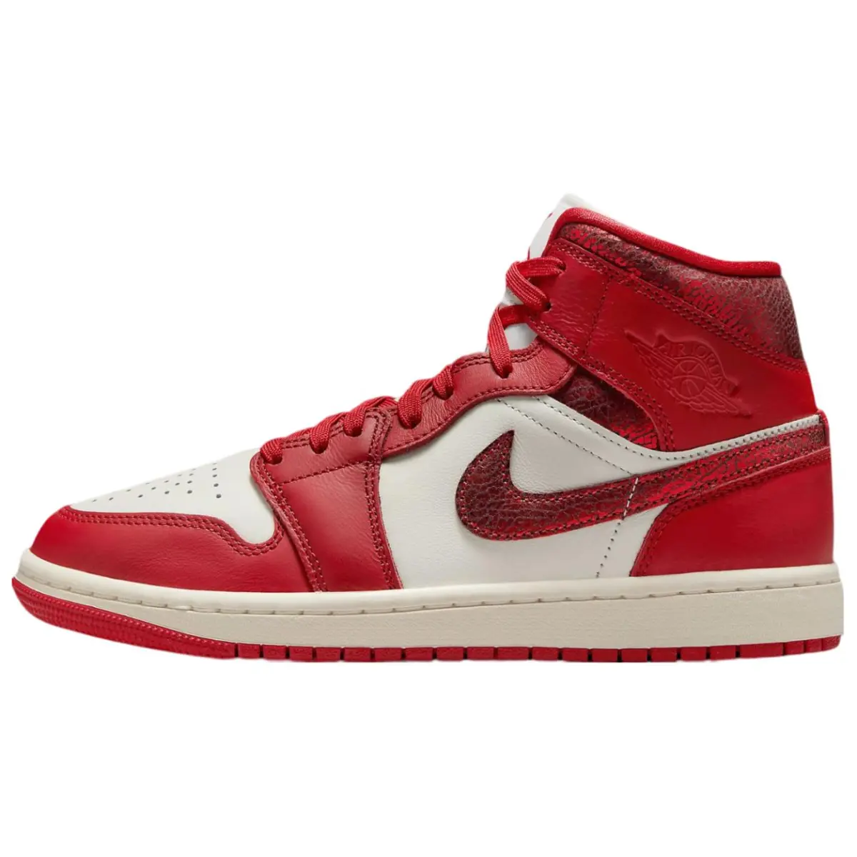 Jordan 1 Mid Se Red Cracked Leather Women's