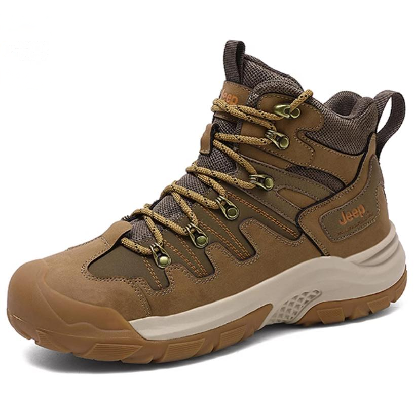 Jeep Comfortable Slip Resistant Abrasion Resistant High top Mountaineering Shoes Men’s Khaki