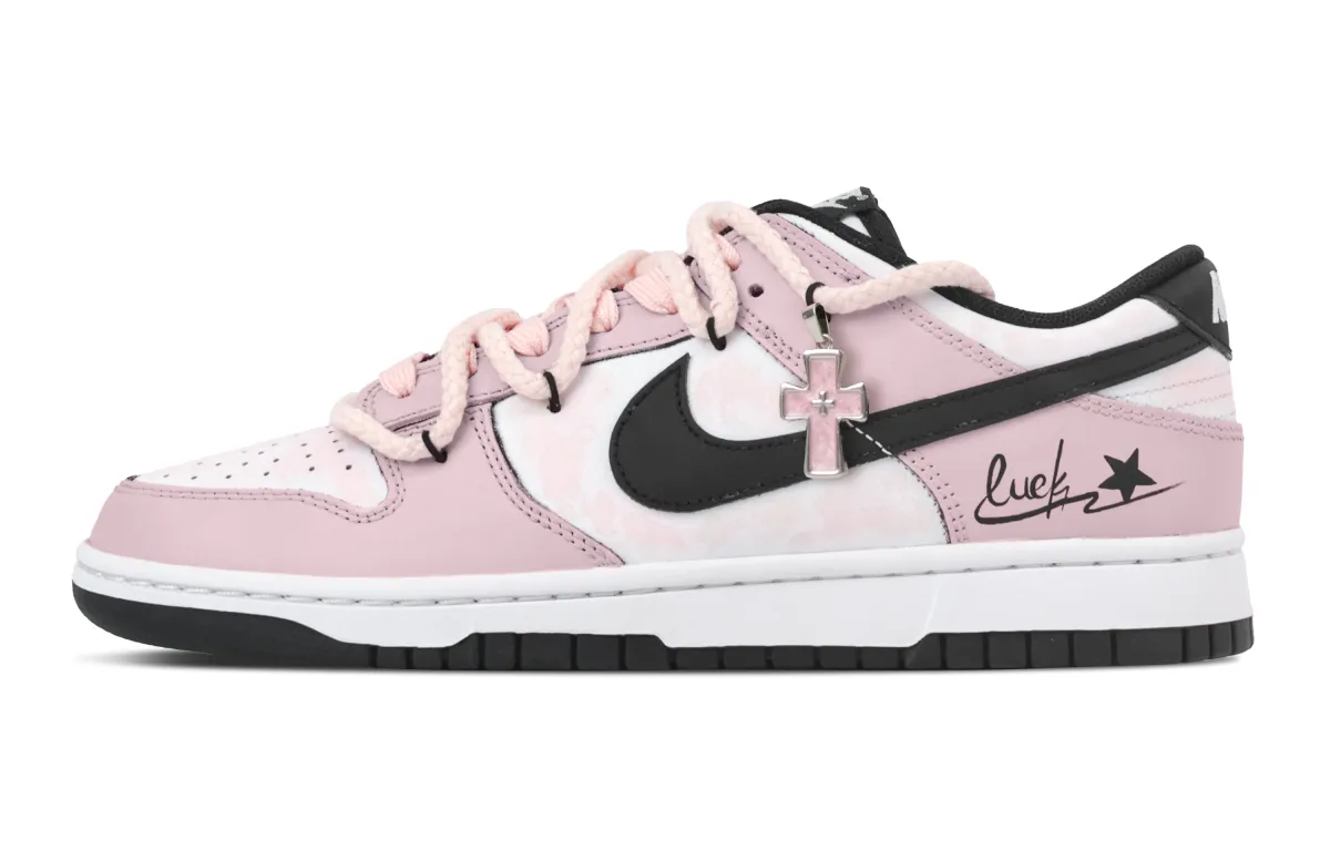 Nike Dunk Lucky Star Abrasion Resistant Low top Skateboard Shoes Unisex Black Pink