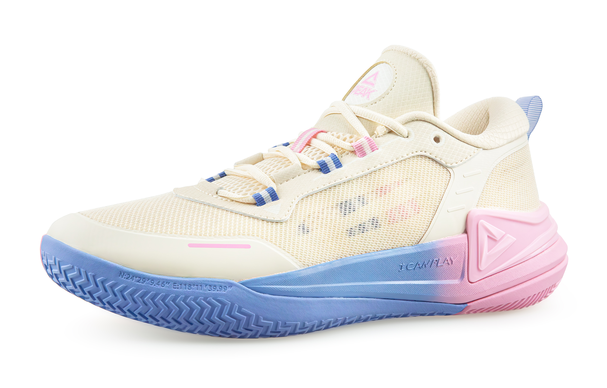 PEAK Basketball Shoes Men’s Low Top Light Khaki/Blue/Pink