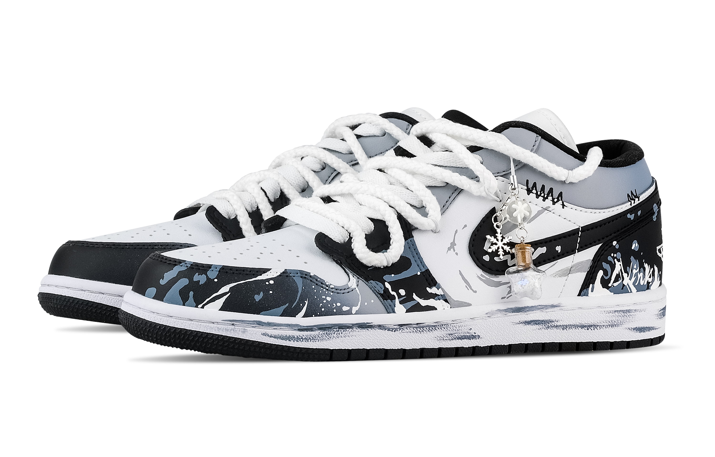 Jordan Air Jordan 1 River Ink Self Ignition, Heart Box Low top Vintage Basketball Shoes Unisex Black White Blue