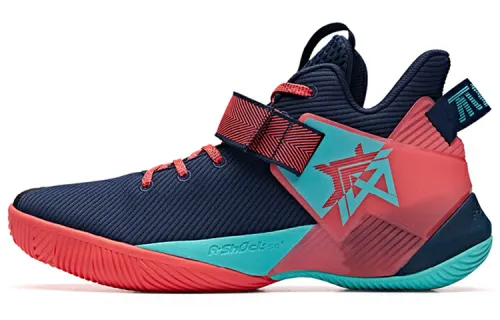 Anta Basketball Collection Cushioning Slip Resistant Abrasion Resistant Mid top Basketball Shoes Men's Blue Red Green