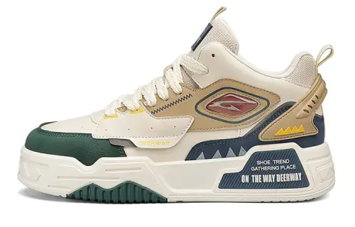 DEERWAY Abrasion Resistant Mid top Skateboard Shoes Men's Beige Green