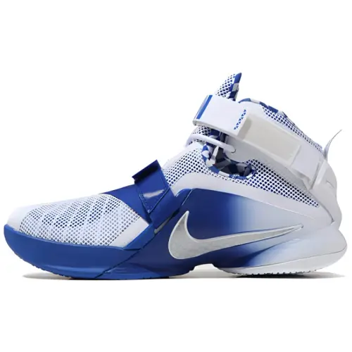 Nike Zoom soldier 9 James Soldier 9 Comfortable round head shock-absorbing and anti-slip wear-resistant middle top basketball shoes men's blue and white