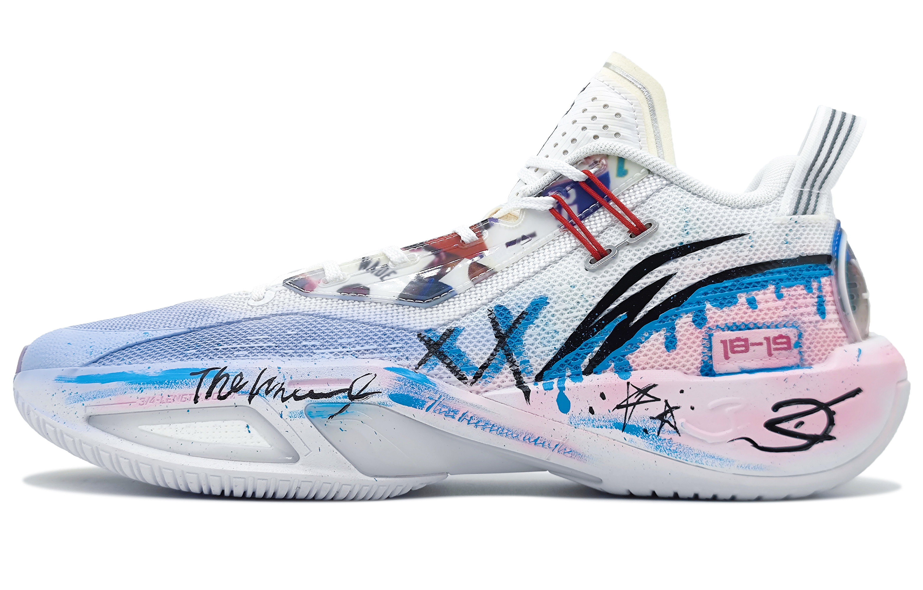 Li Ning Fission 9 Synthetic Leather Cushioning Slip Resistant Low top Basketball Shoes Men’s Blue Pink